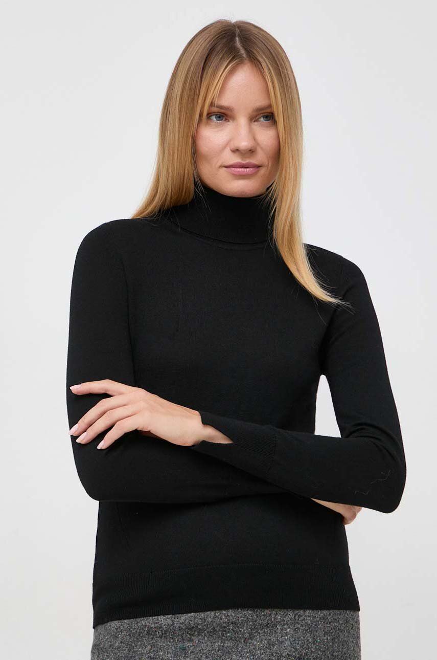 BOSS pulover de lana femei, culoarea negru, light, cu guler