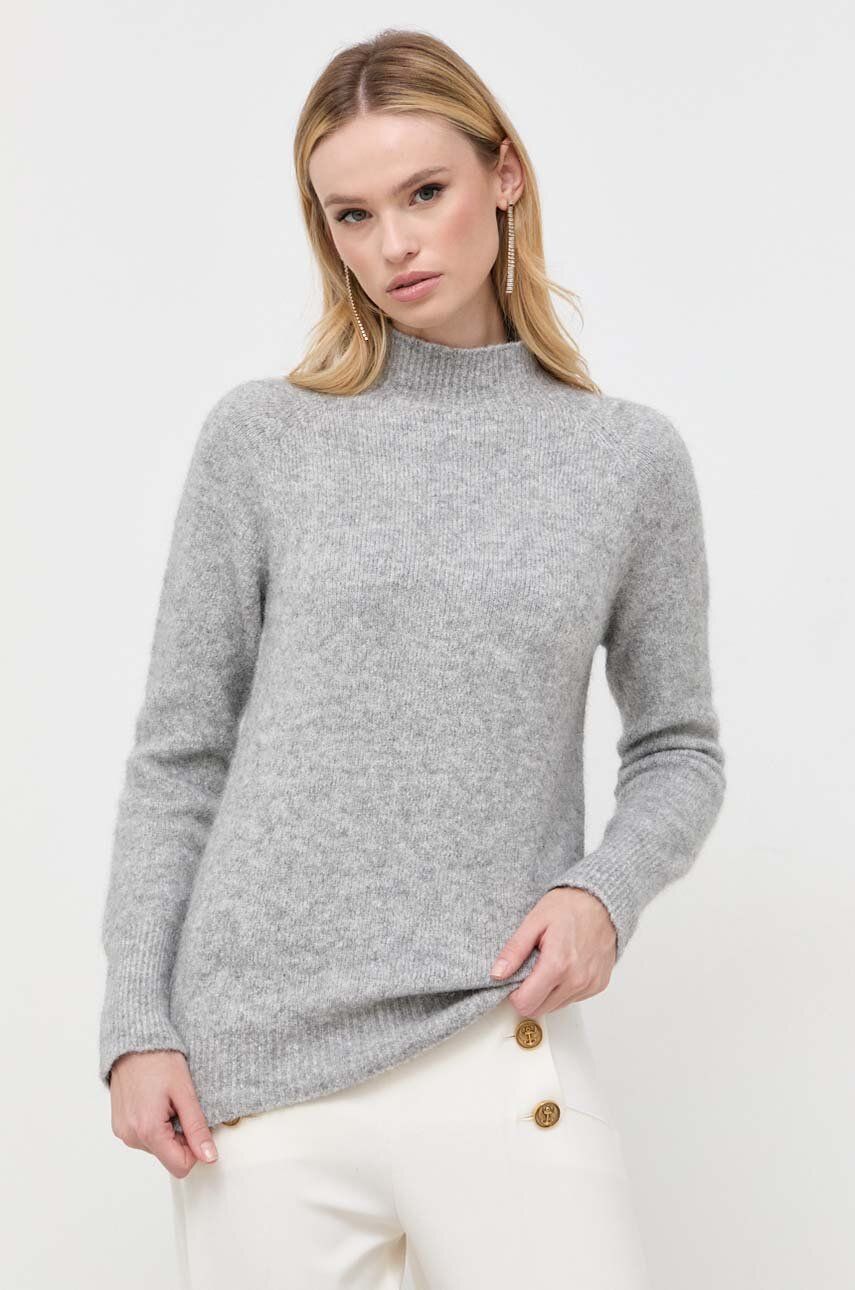 BOSS pulover din amestec de lana femei, culoarea gri, cu turtleneck