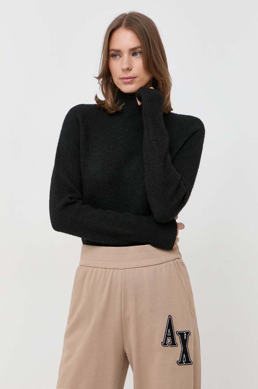 Boss Pulover Din Amestec De Lana Femei, Culoarea Negru, Cu Turtleneck