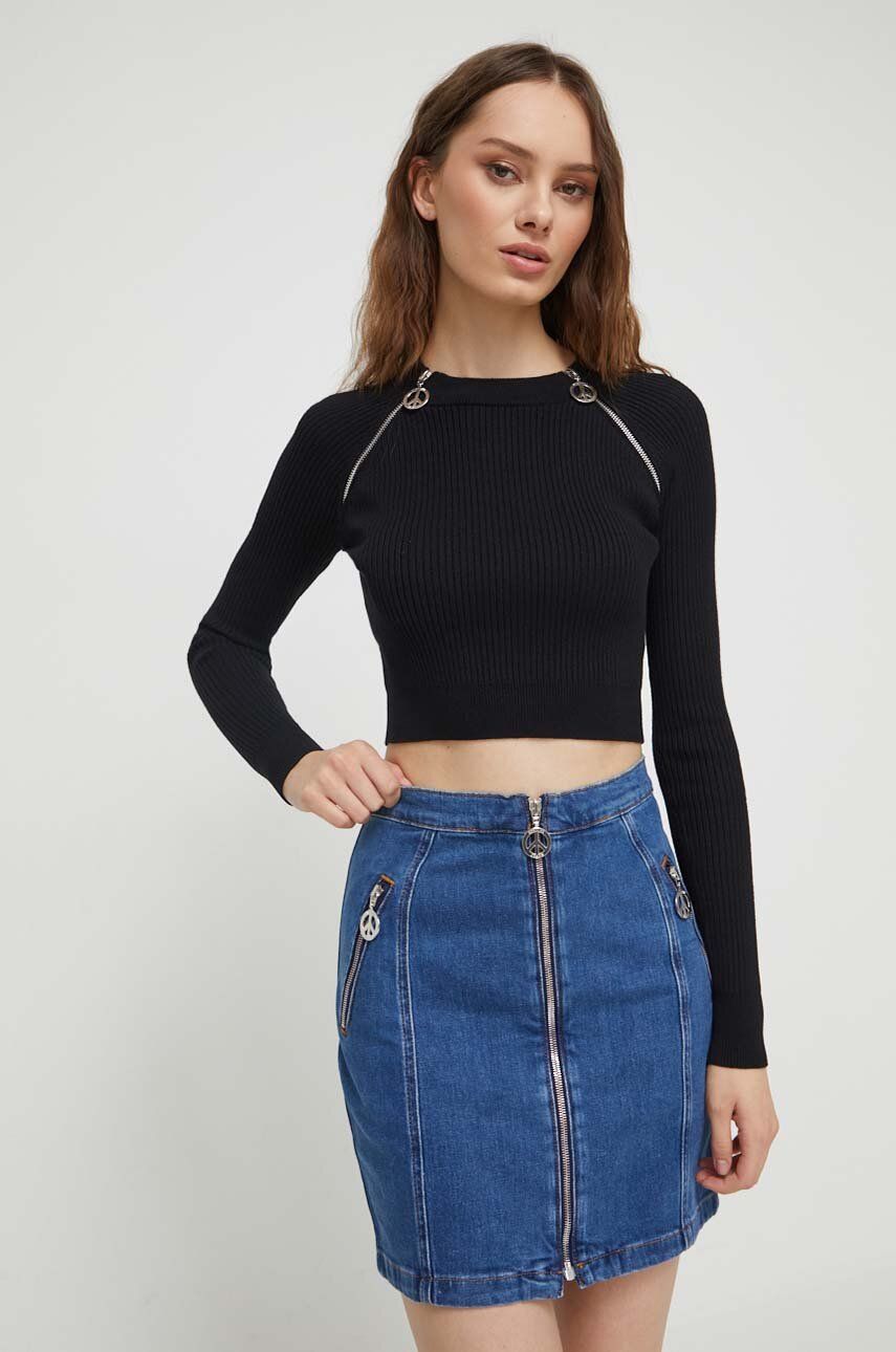 Moschino Jeans pulover femei, culoarea negru, light