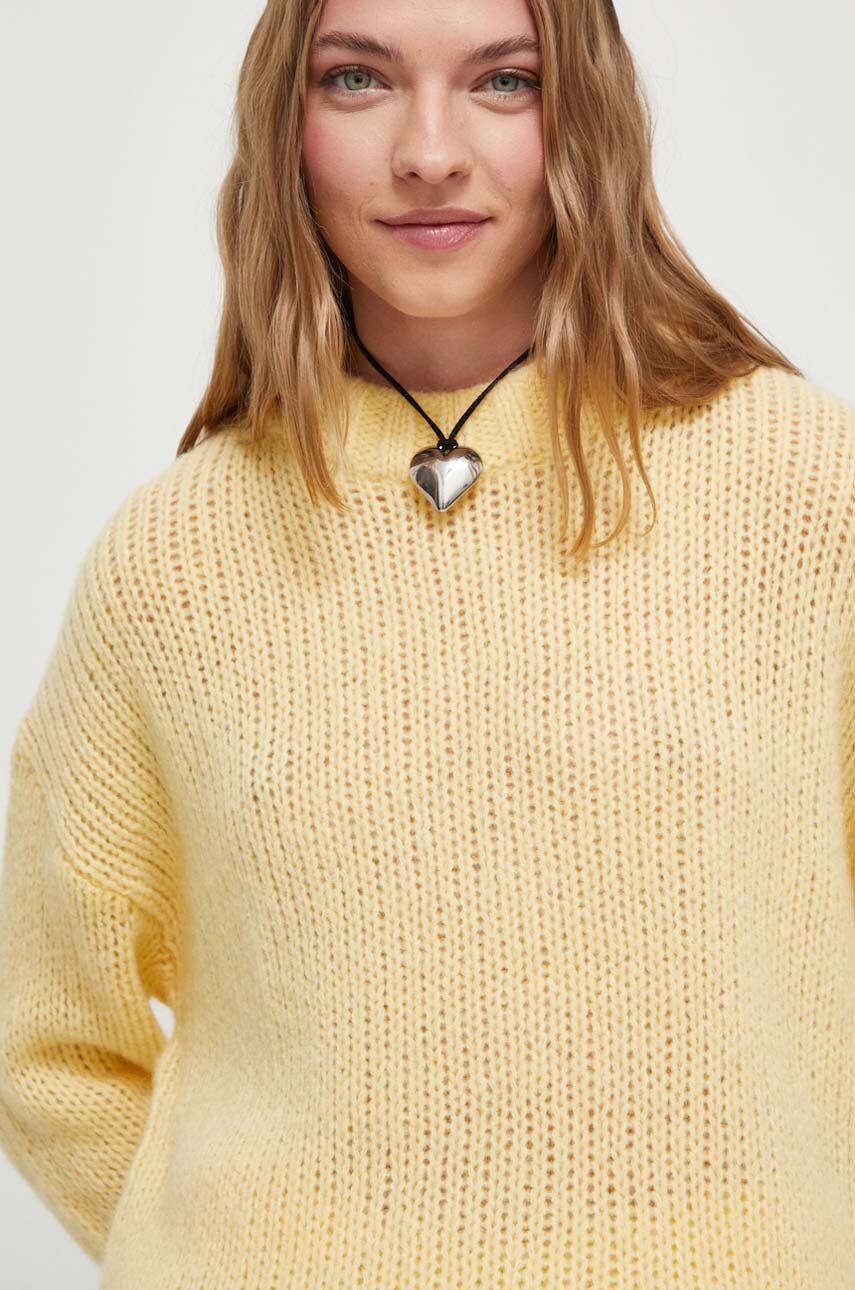 Vlněný svetr HUGO dámský, béžová barva, hřejivý - žlutá - 52 % Vlna