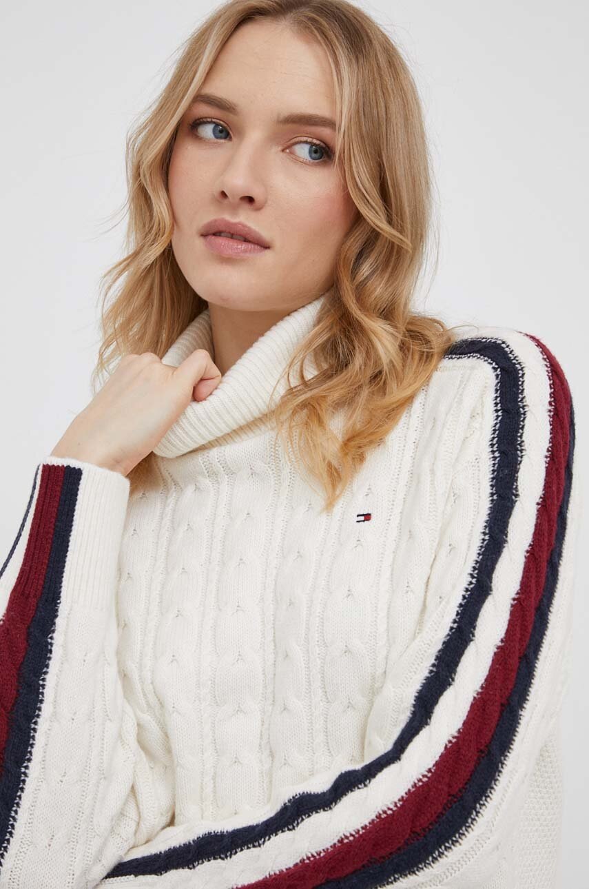 

Пуловер с вълна Tommy Hilfiger дамски в бежово с поло, Бежов