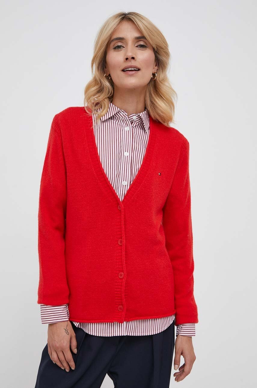 

Вовняний кардиган Tommy Hilfiger колір червоний легкий
