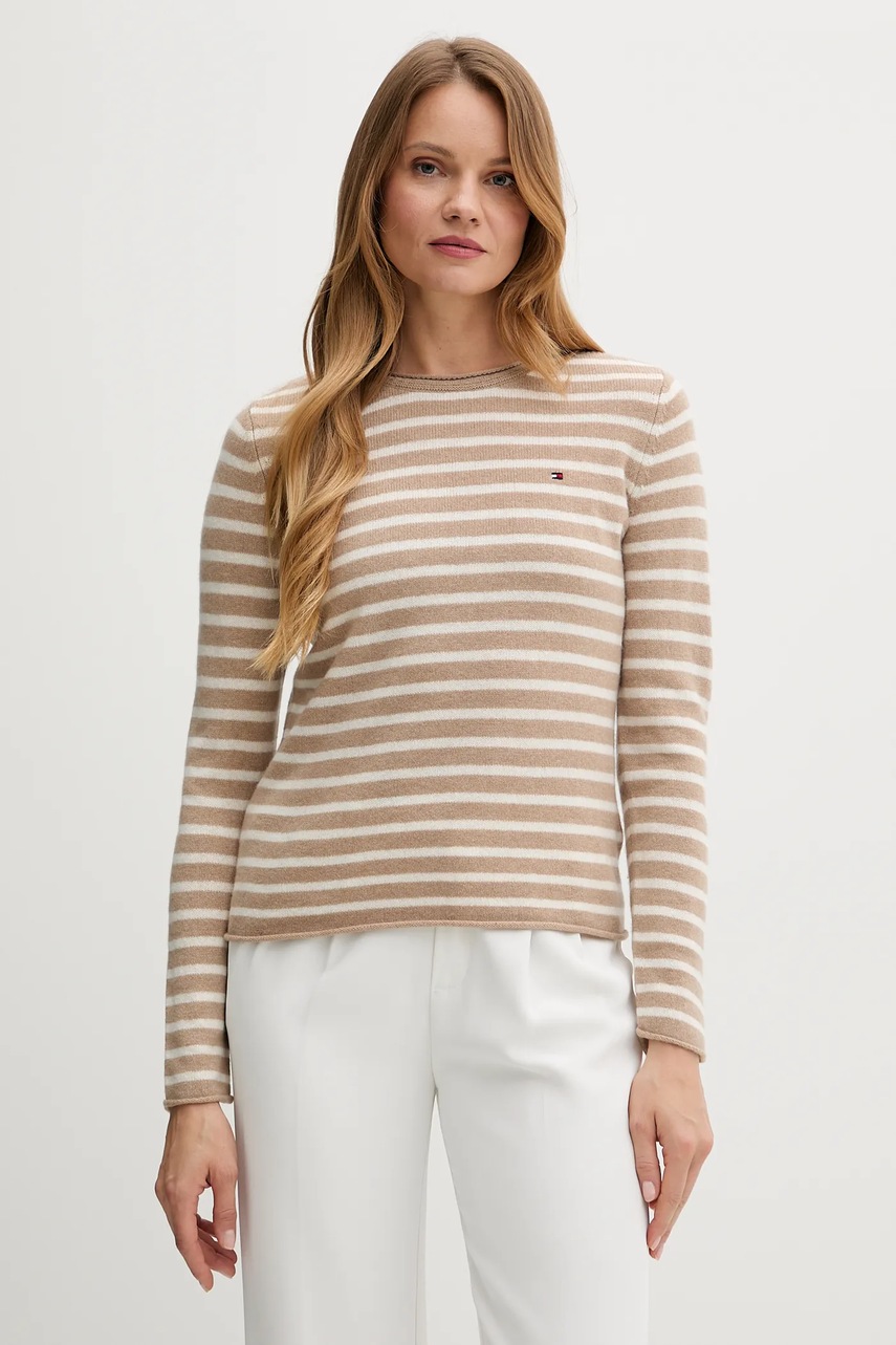 

Вълнен пуловер Tommy Hilfiger в тъмносиньо от лека материя WW0WW40264, Бежов