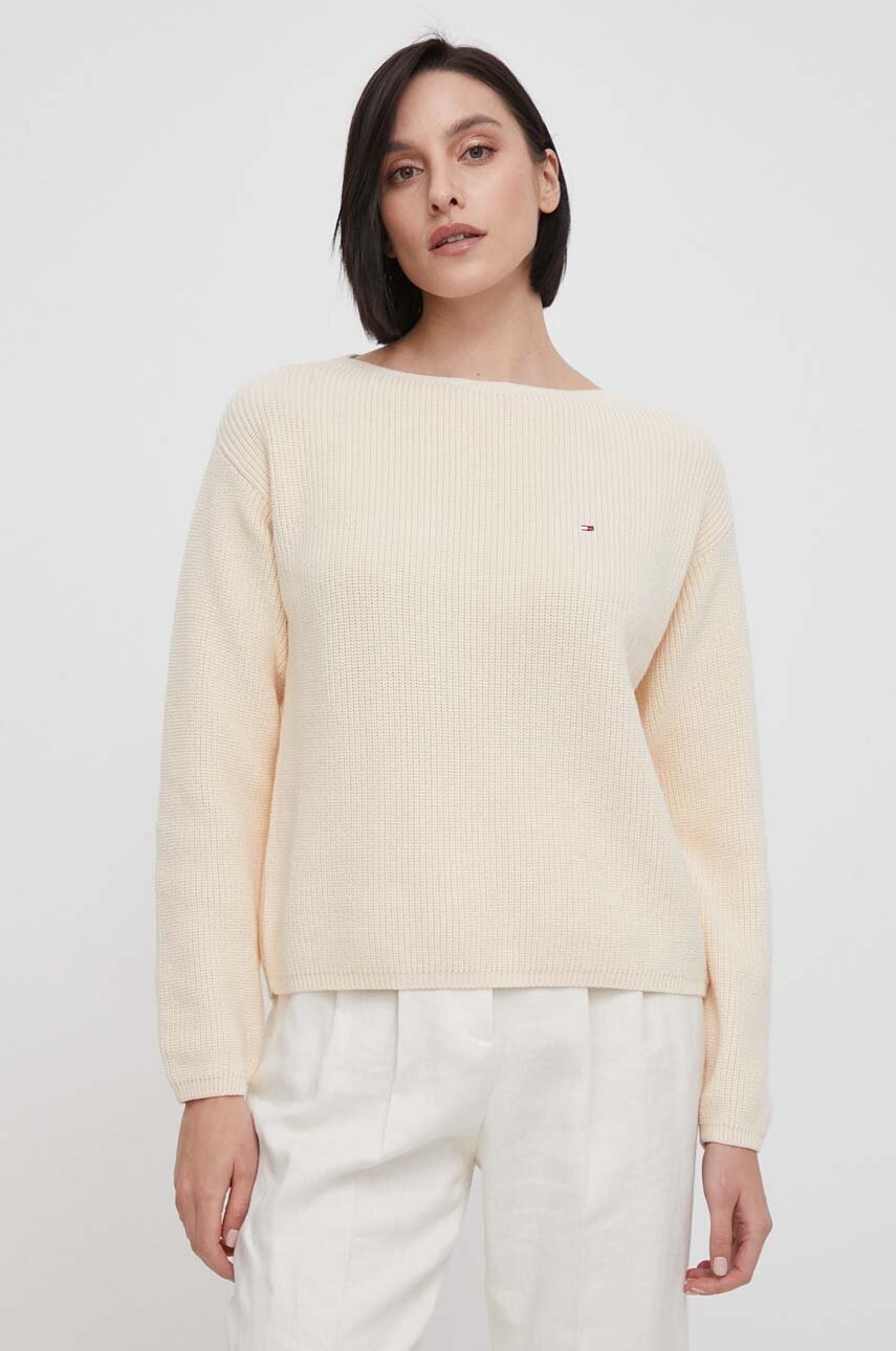 

Памучен пуловер Tommy Hilfiger в жълто от лека материя WW0WW40345, Жълт