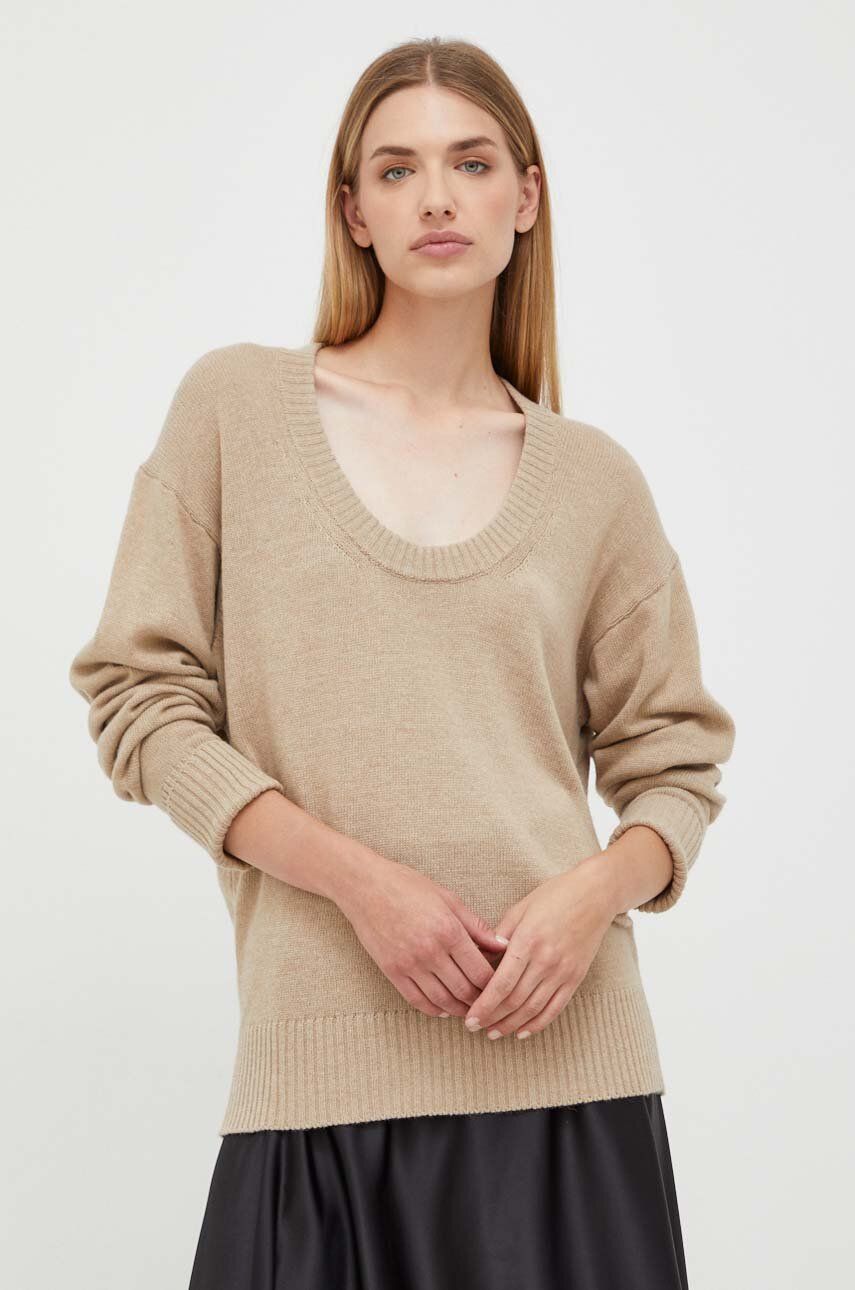 Trussardi pulover din amestec de lana femei, culoarea bej, light