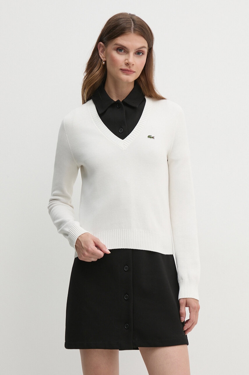 Lacoste pulover de bumbac culoarea bej, light Lacoste pulover de bumbac culoarea bej, light
