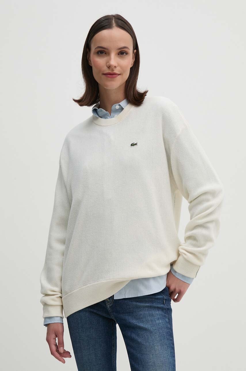 Lacoste pulover de lana femei, culoarea bej