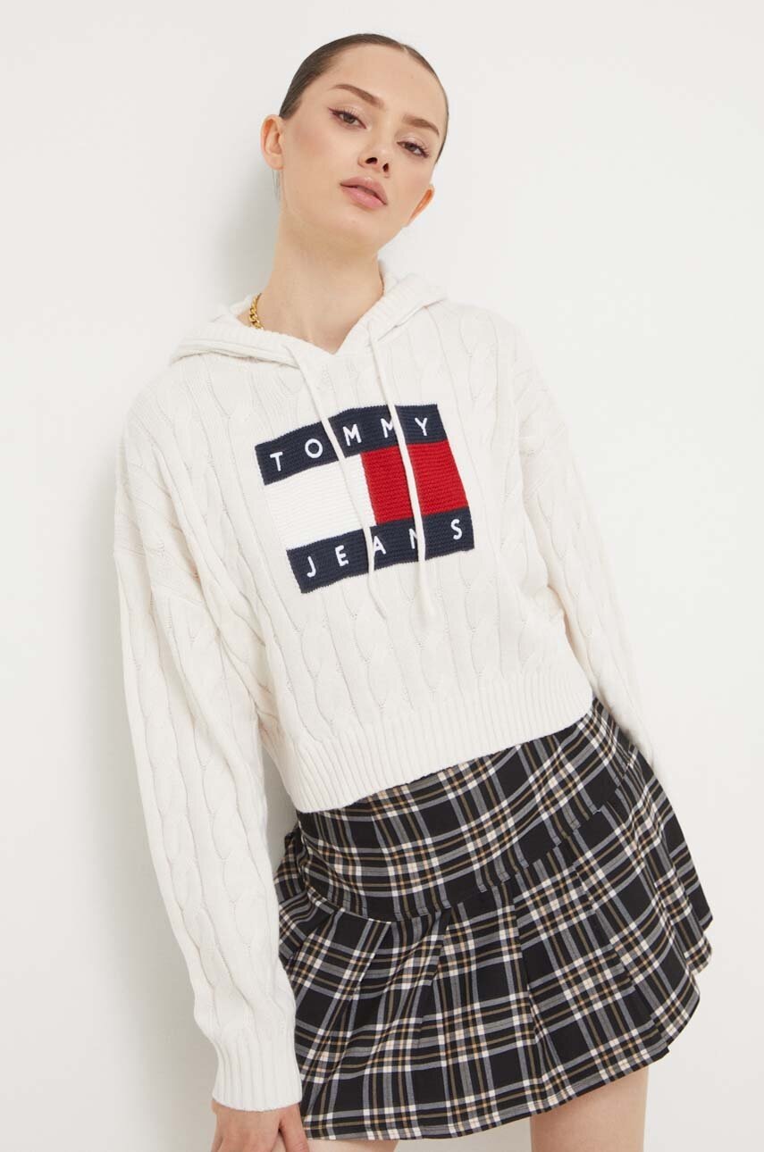 Tommy Jeans pulover femei, culoarea bej