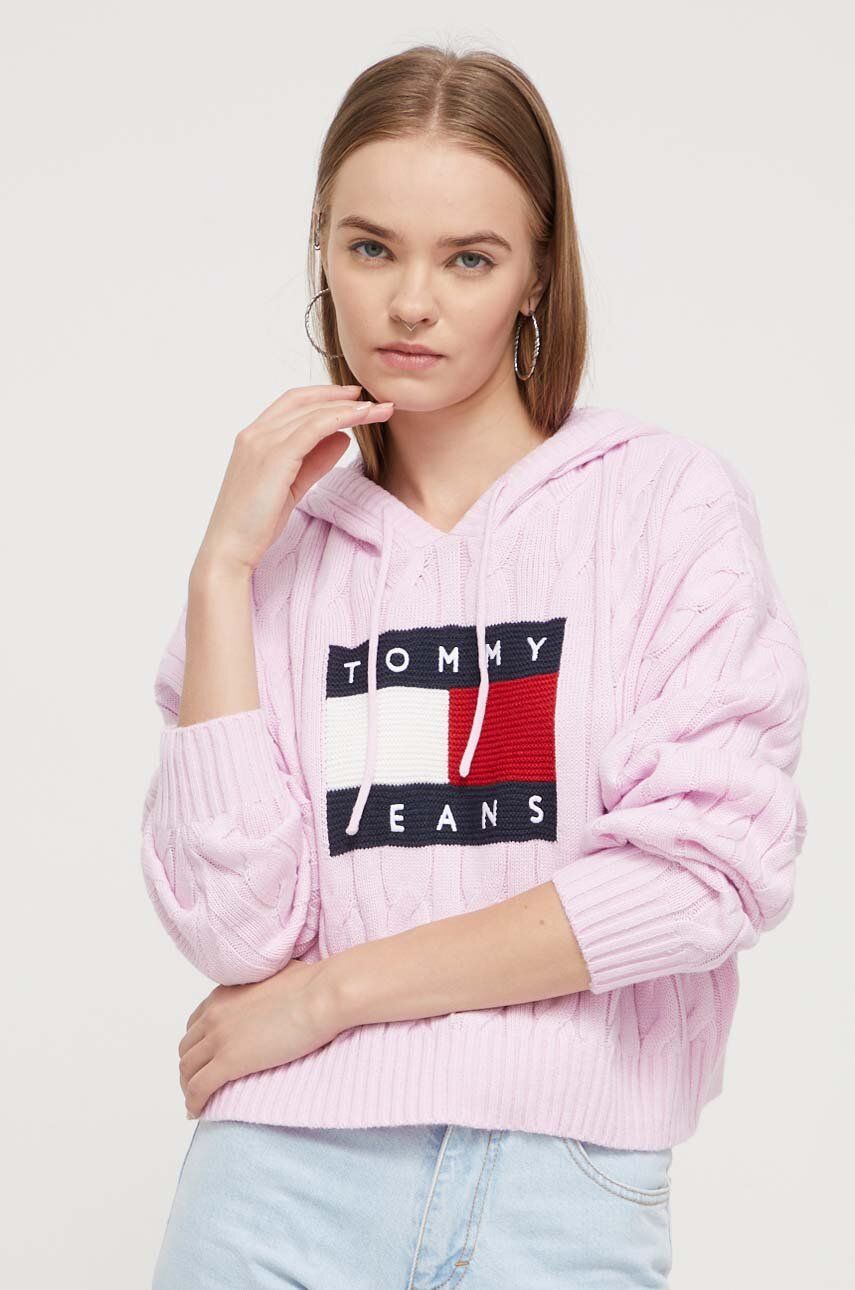Svetr Tommy Jeans dámský, růžová barva - růžová - 50 % Akryl
