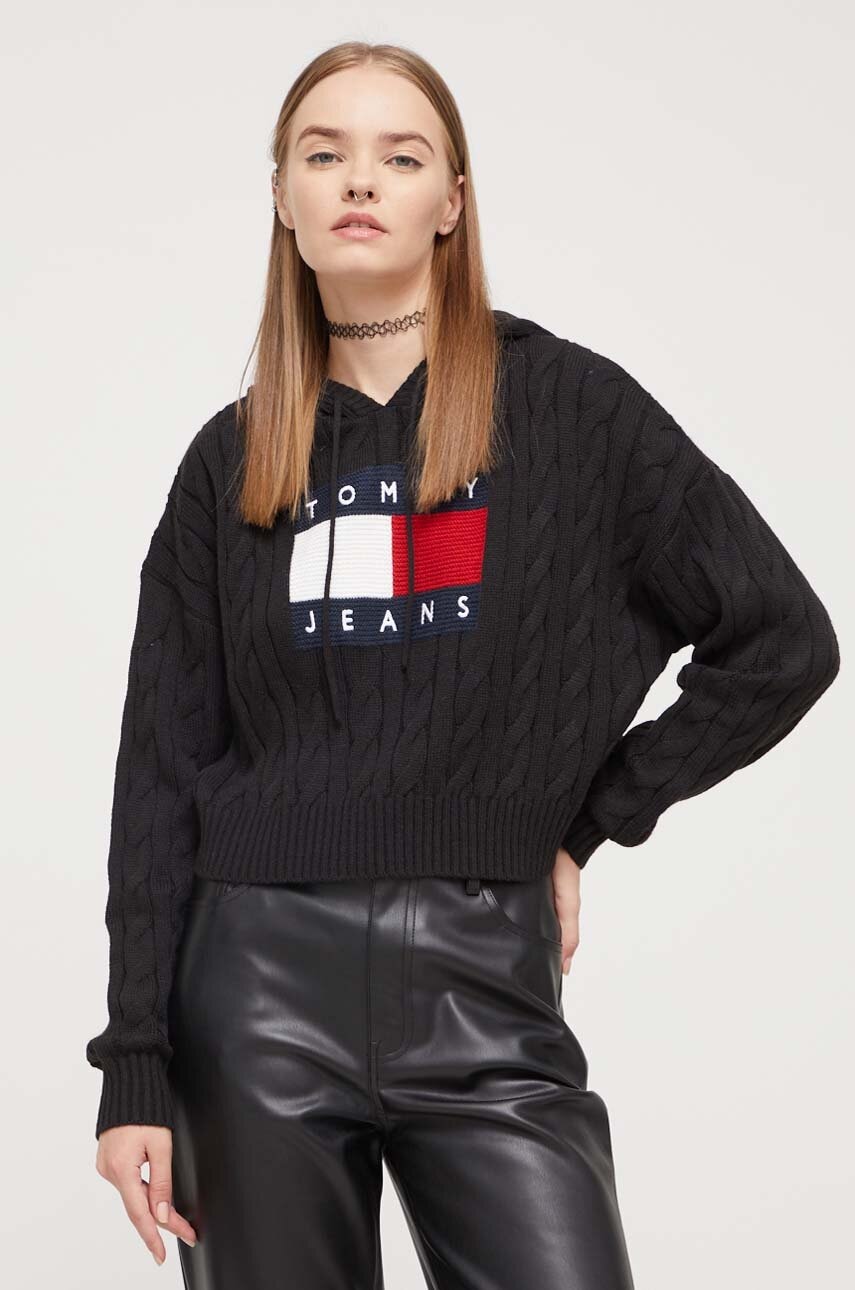 Tommy Jeans pulover femei, culoarea negru