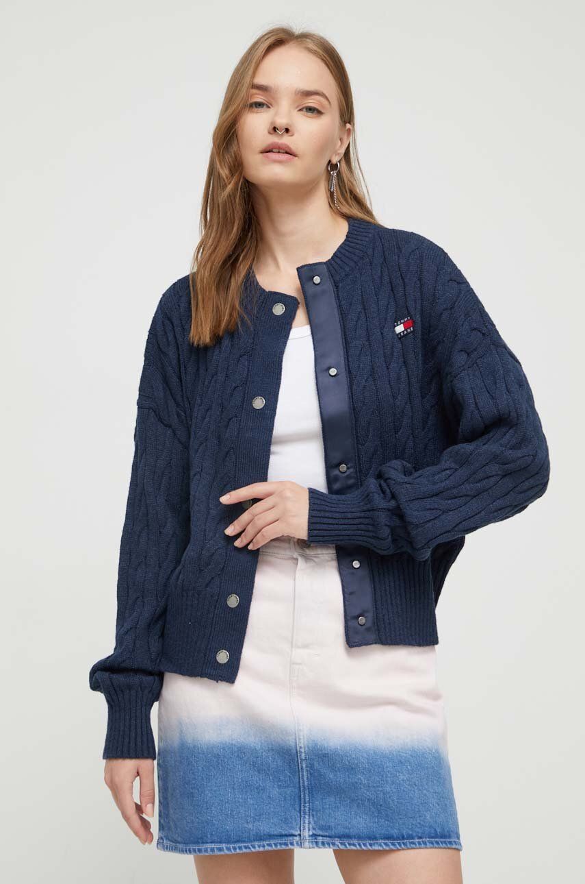 Tommy Jeans Cardigan Femei, Culoarea Albastru Marin