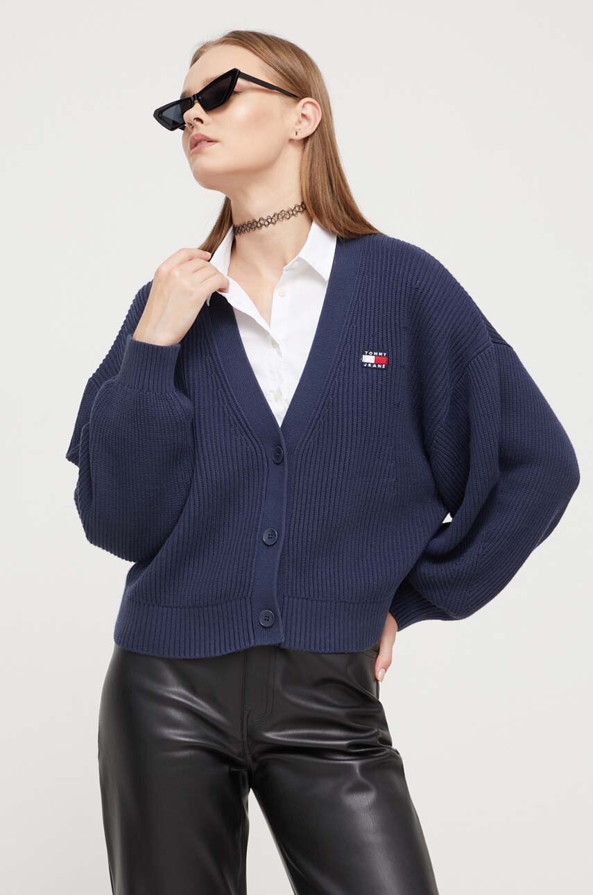 Tommy Jeans cardigan din bumbac culoarea albastru marin