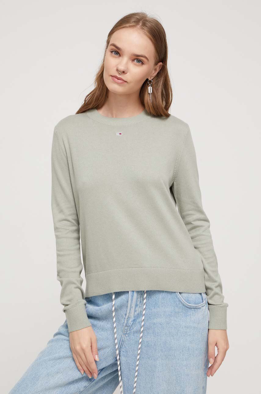 Tommy Jeans pulover femei, culoarea verde, light