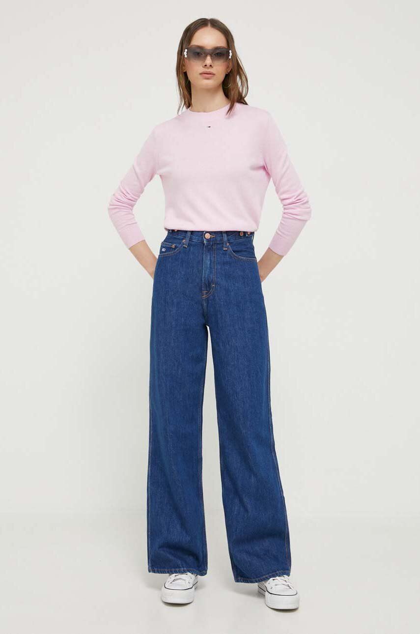 Tommy Jeans sweter damski kolor różowy lekki