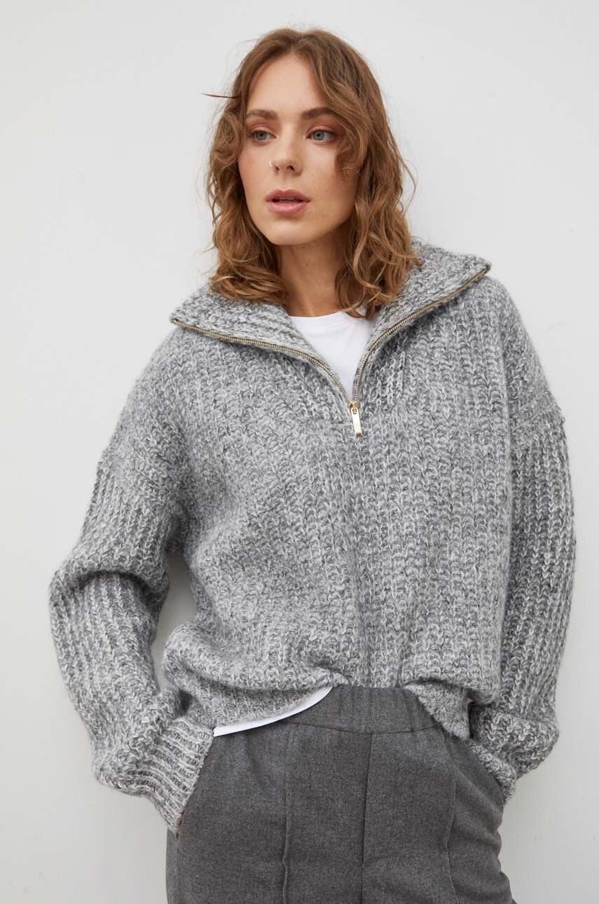 BA&SH pulover de lana femei, culoarea gri, călduros, cu guler