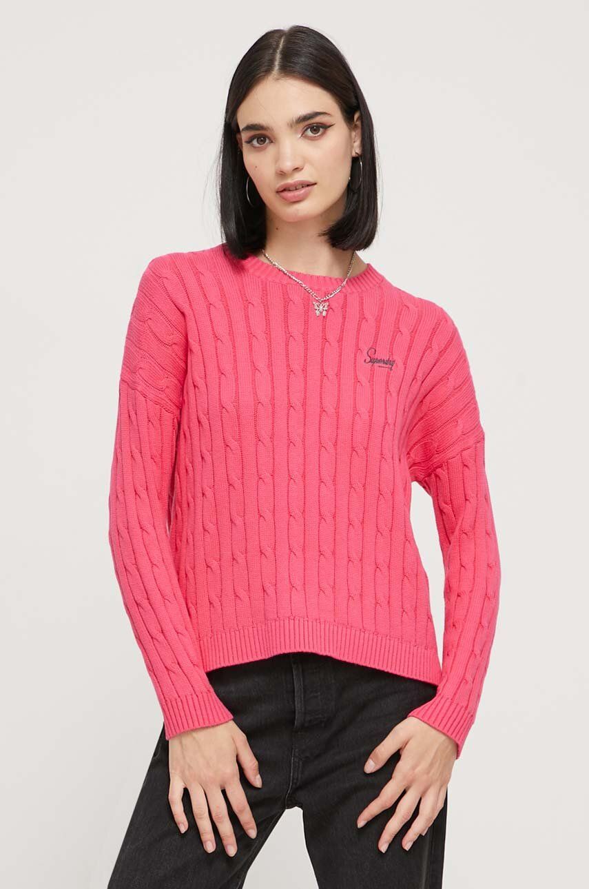 Superdry pulover de bumbac culoarea roz