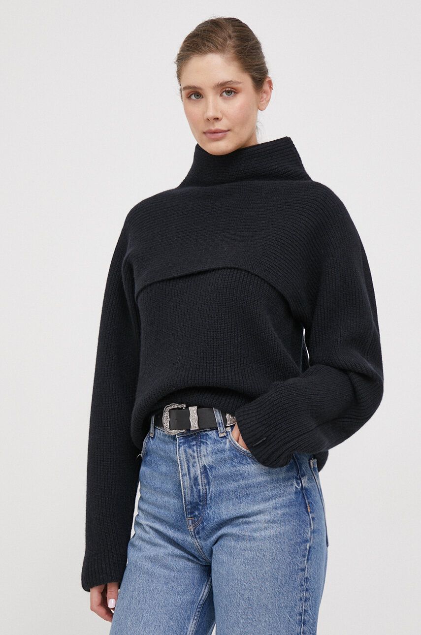Levně Vlněný svetr Calvin Klein dámský, černá barva, hřejivý, s golfem