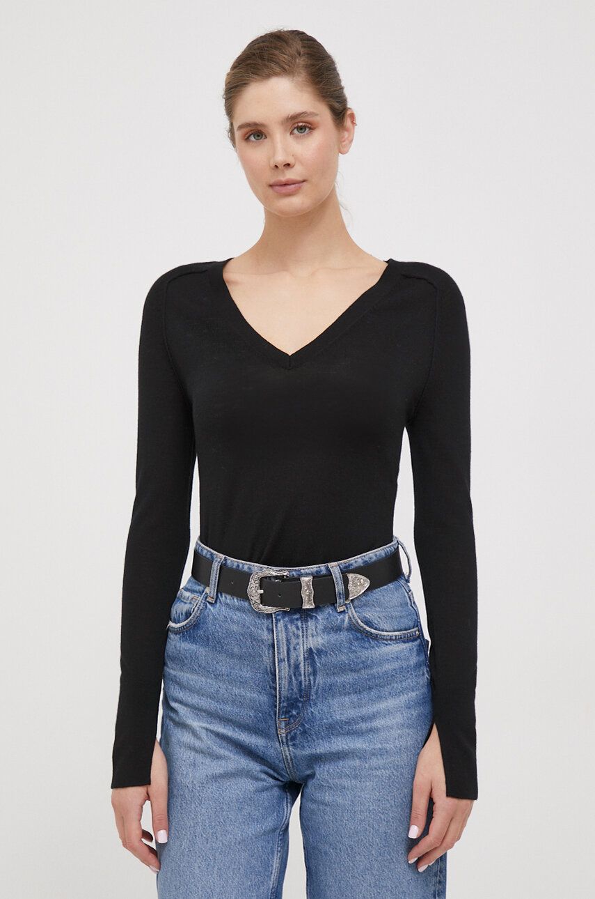 Levně Vlněný svetr Calvin Klein dámský, černá barva, lehký