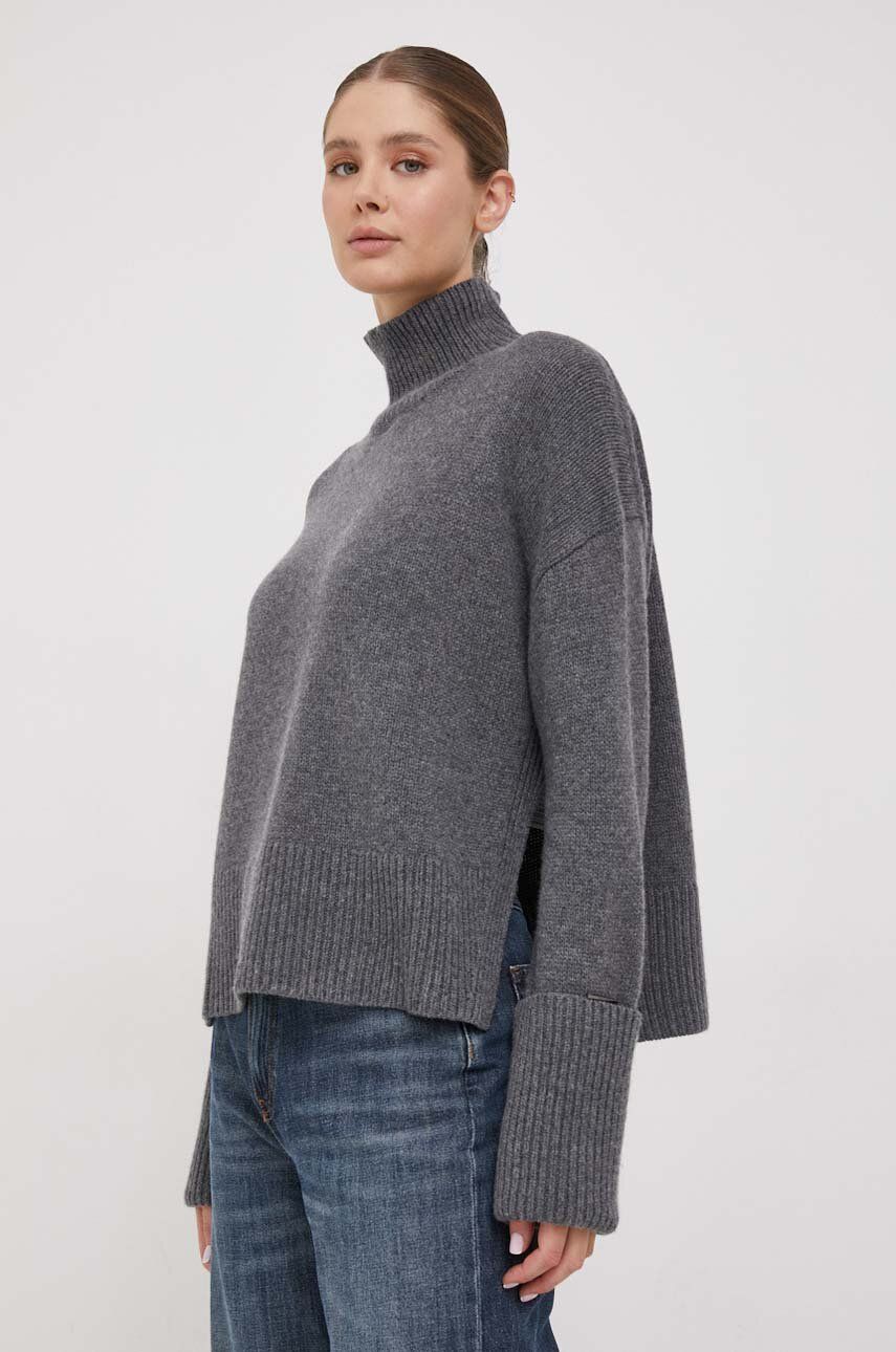 Levně Vlněný svetr Calvin Klein dámský, šedá barva, hřejivý, s golfem