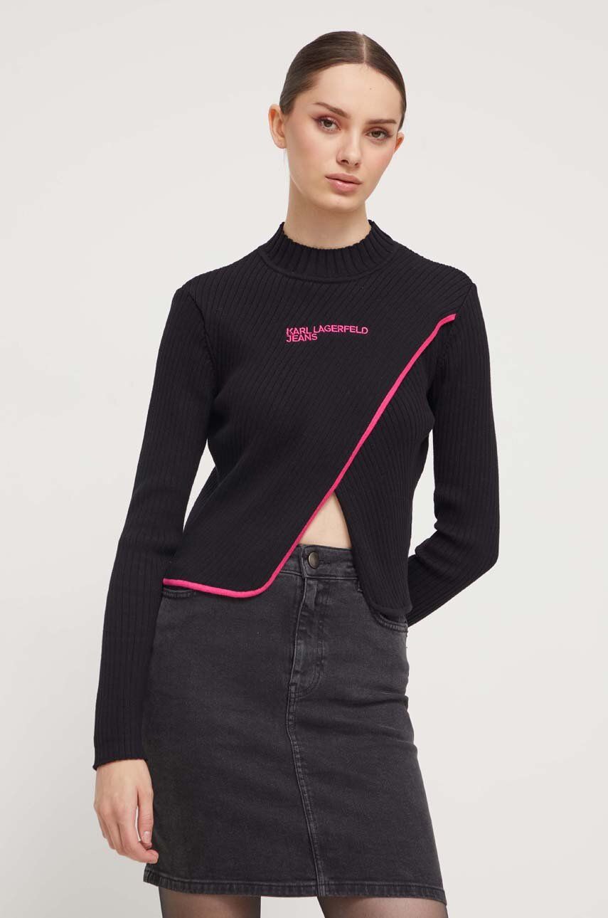 Svetr Karl Lagerfeld Jeans dámský, černá barva, lehký, s pologolfem - černá - 80 % Bavlna