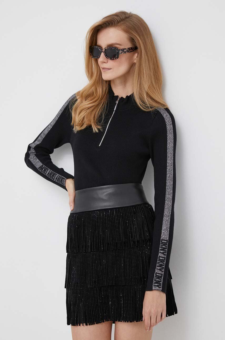 Dkny pulover femei, culoarea negru, light, cu turtleneck