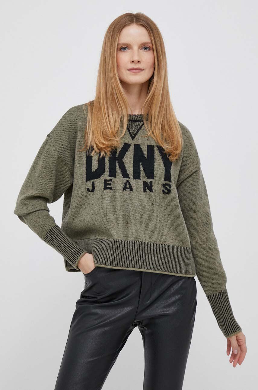 Dkny pulover femei, culoarea verde