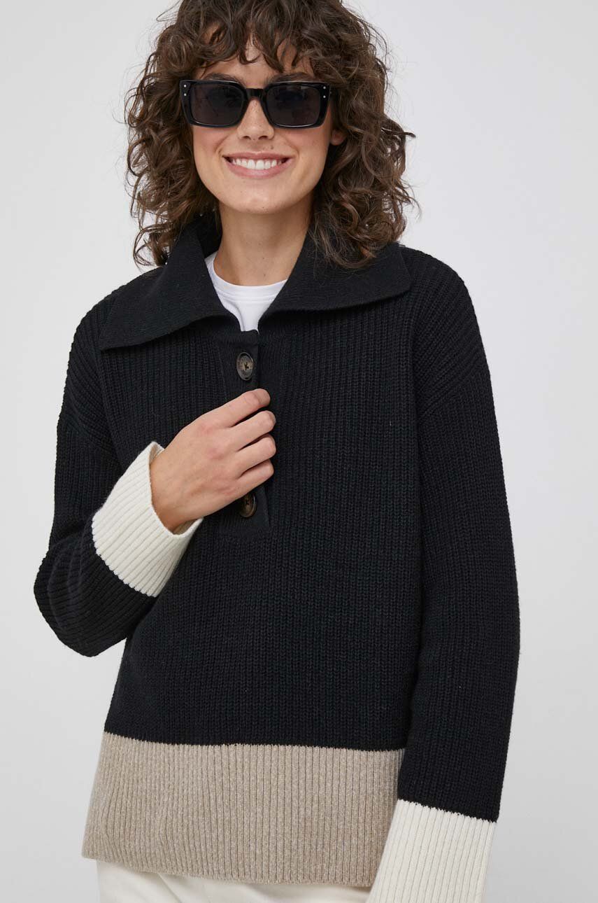 Barbour pulover din amestec de lana femei, culoarea negru, călduros
