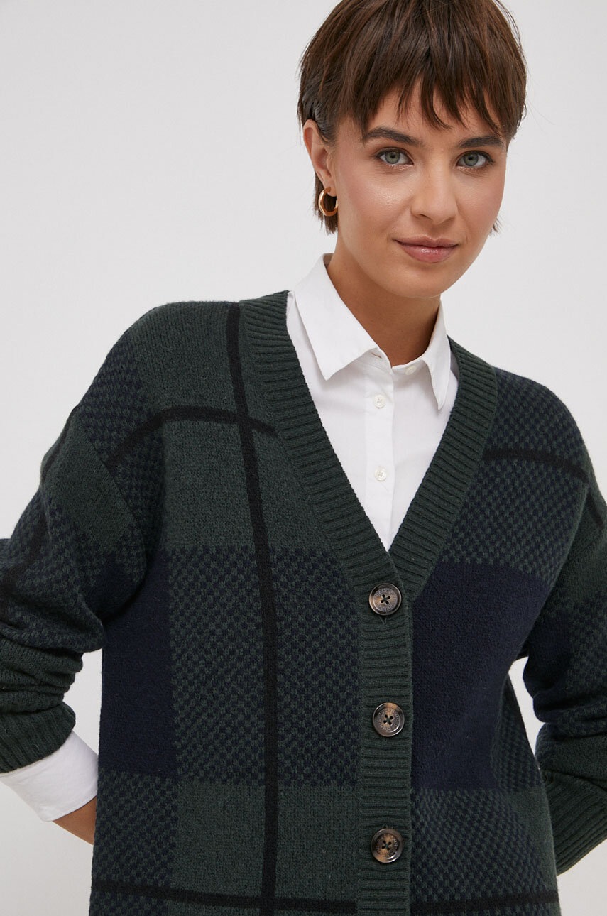 

Вовняний кардиган Barbour колір зелений легкий