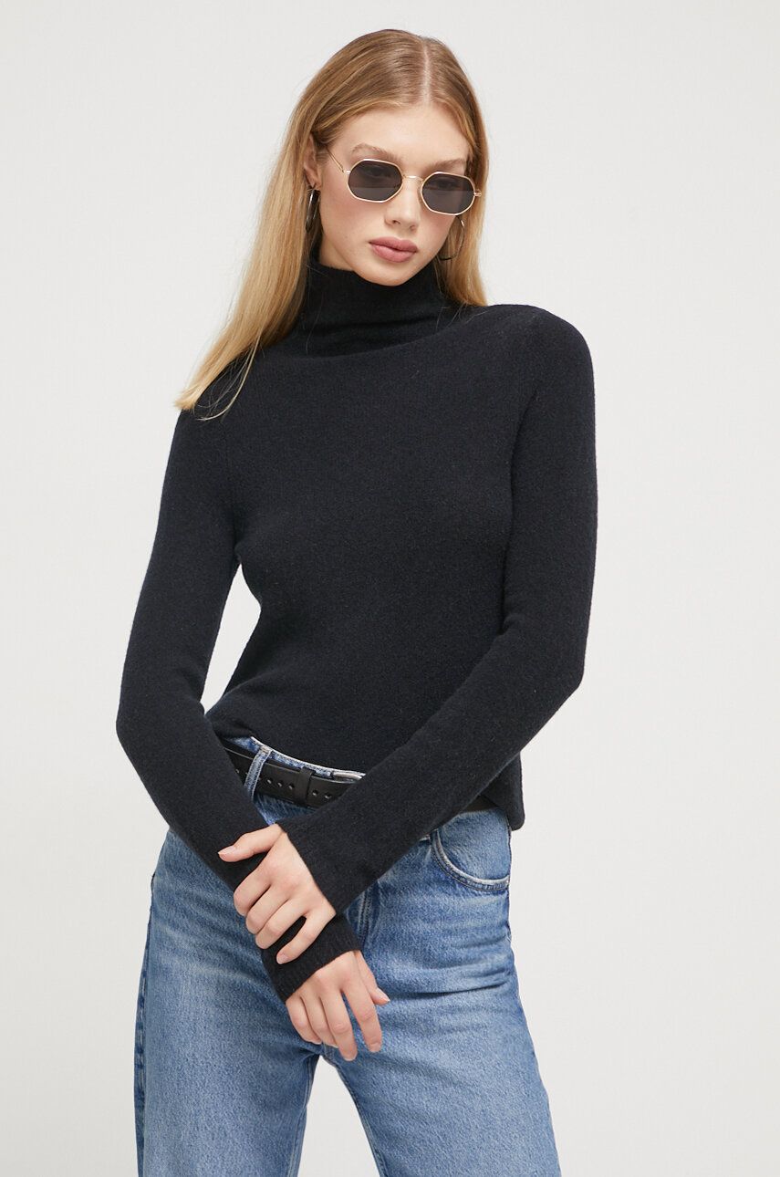 Abercrombie & Fitch pulover de lana femei, culoarea negru, light, cu guler