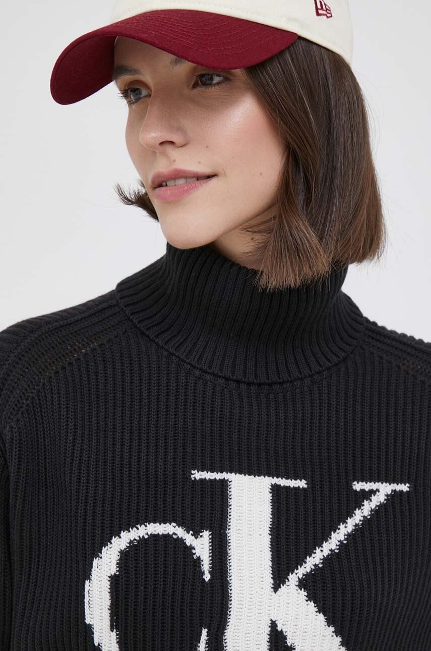 Бавовняний светр Calvin Klein Jeans колір чорний легкий гольф 