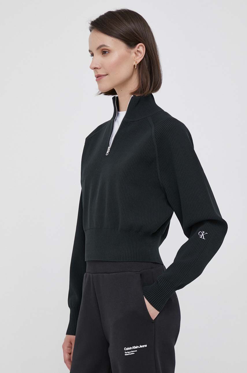 Svetr Calvin Klein Jeans dámský, černá barva, lehký, s golfem - černá -  78 % Polyester
