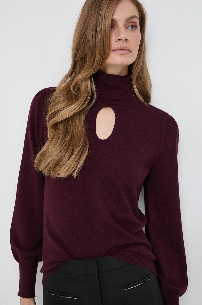 Morgan pulover din amestec de lana femei, culoarea bordo, light, cu guler