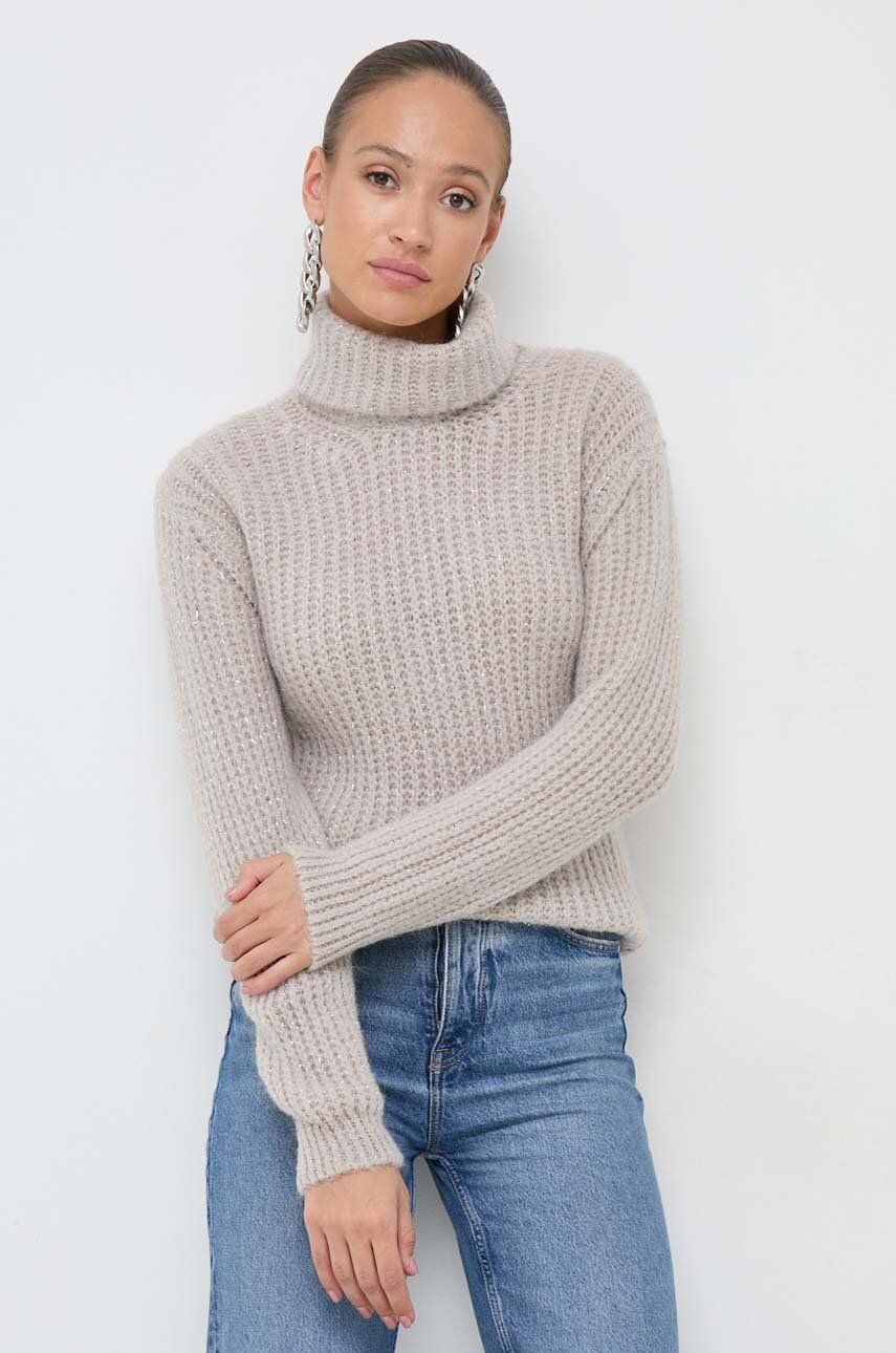 Morgan pulover din amestec de lana femei, culoarea bej, cu guler