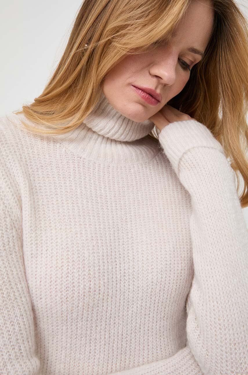 Morgan pulover din amestec de lana femei, culoarea bej, călduros, cu guler