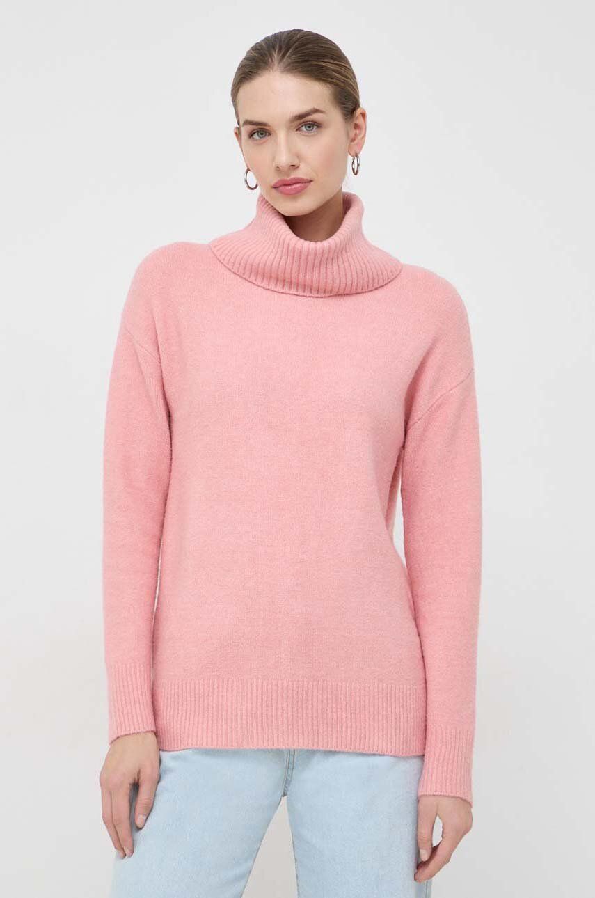 Morgan pulover femei, culoarea roz, călduros, cu guler