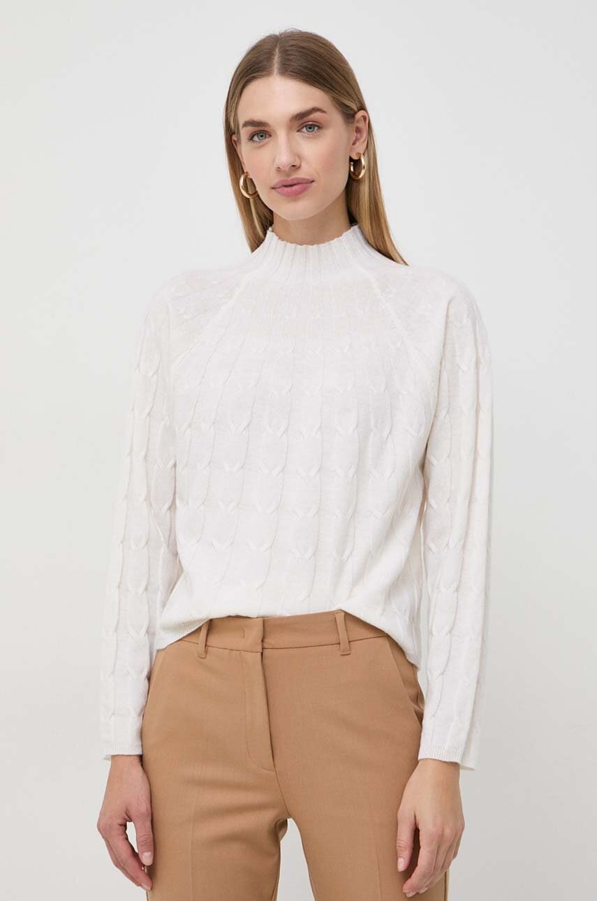 Marella Pulover De Lana Femei, Culoarea Bej, Light, Cu Turtleneck