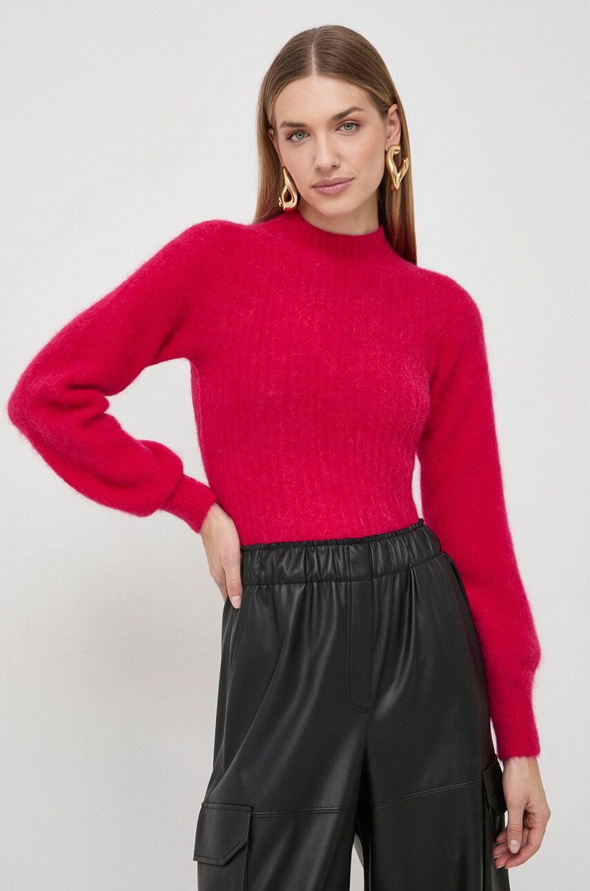 Marella pulover de lana femei, culoarea roz, călduros, cu turtleneck