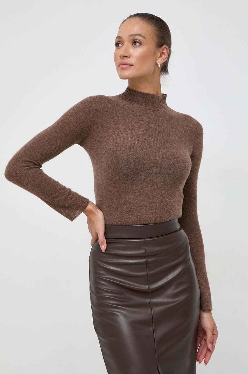Marella pulover de lana femei, culoarea maro, cu turtleneck