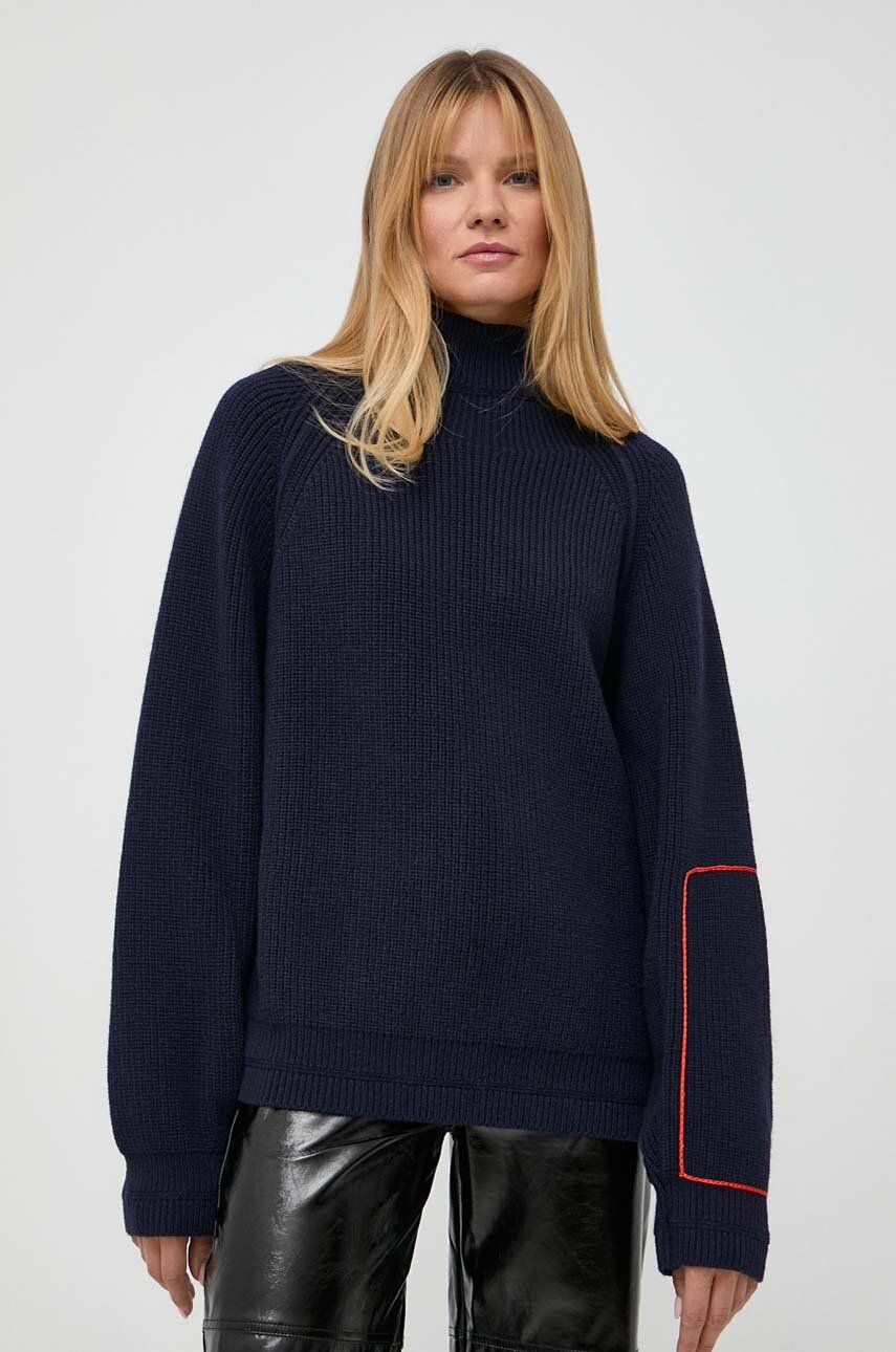 Victoria Beckham pulover de lana femei, culoarea albastru marin, călduros, cu turtleneck