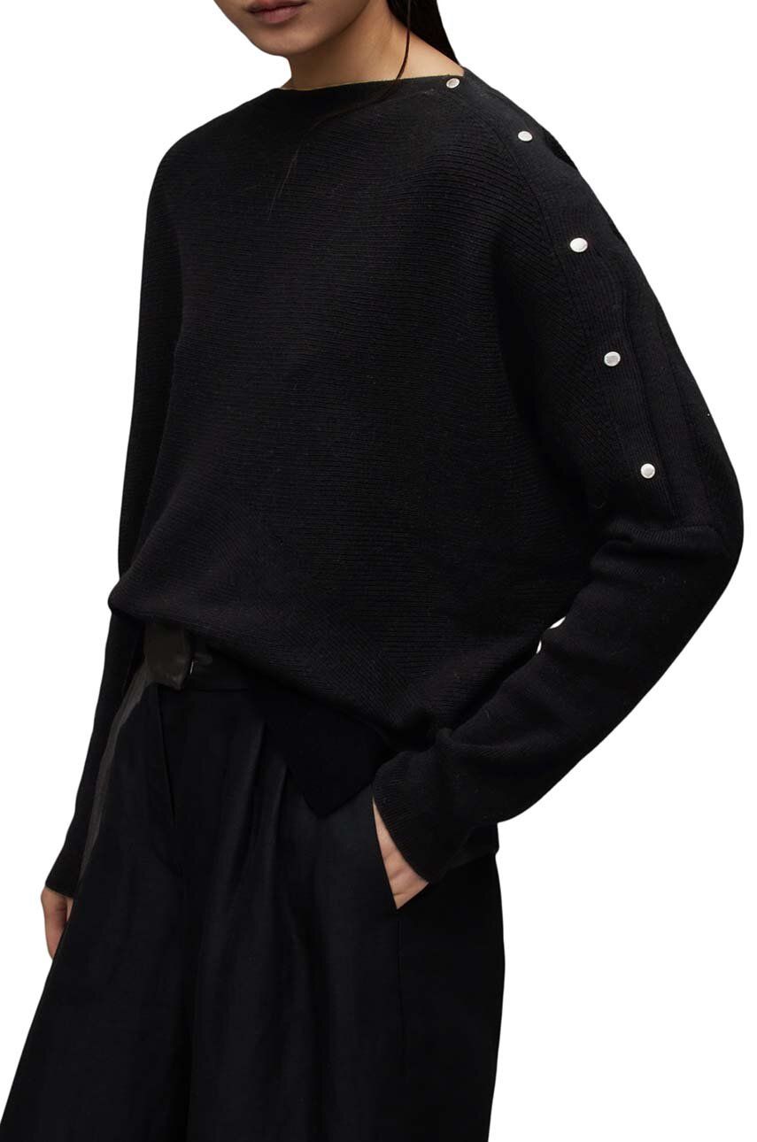 AllSaints pulover de lana RAVEN JUMPER femei, culoarea negru