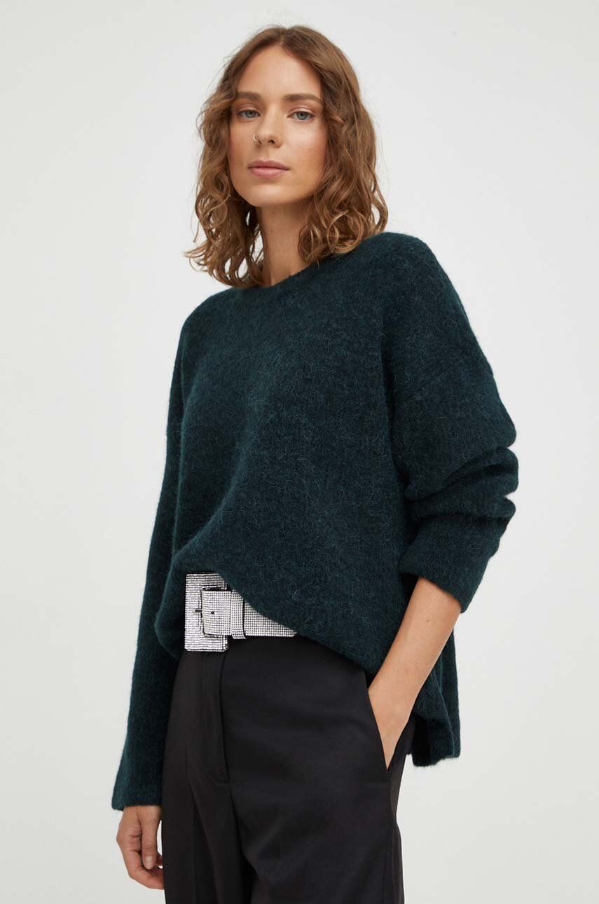 Gestuz pulover de lana femei, culoarea verde