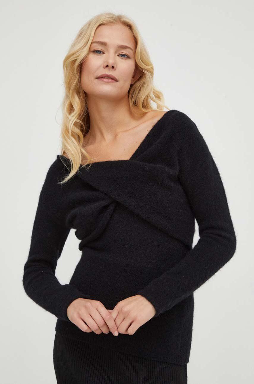Gestuz pulover de lana femei, culoarea negru