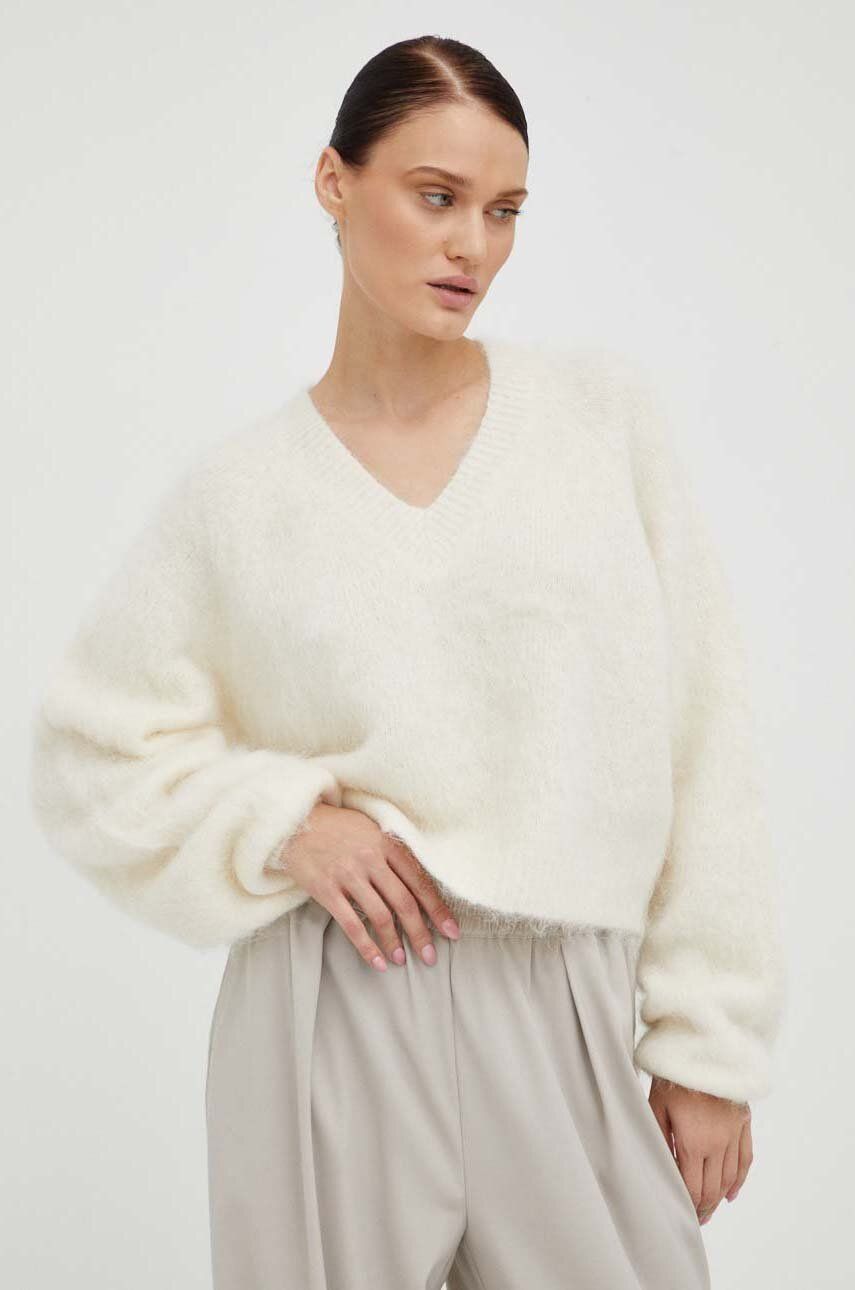 Gestuz pulover de lana femei, culoarea bej, călduros