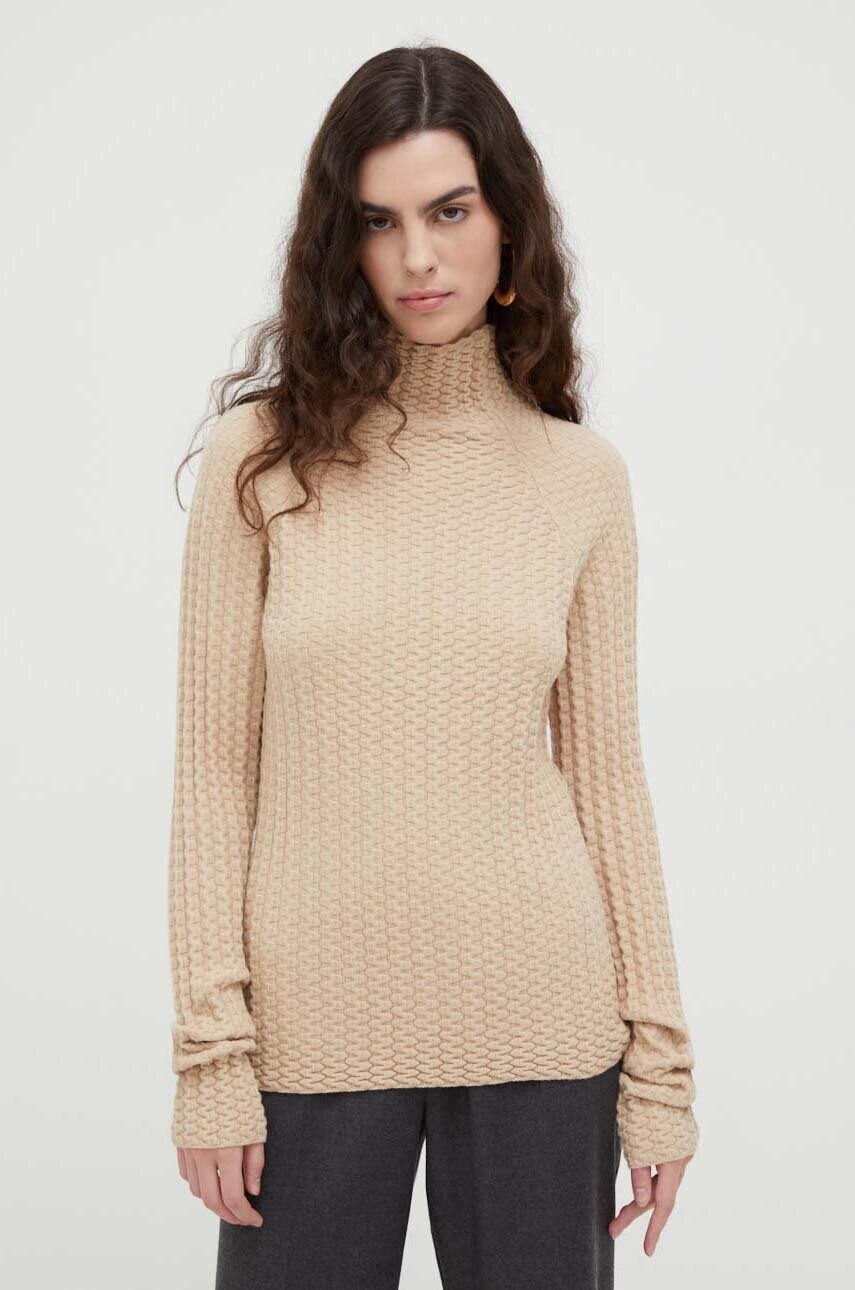 Lovechild pulover din amestec de lana femei, culoarea bej, light, cu turtleneck