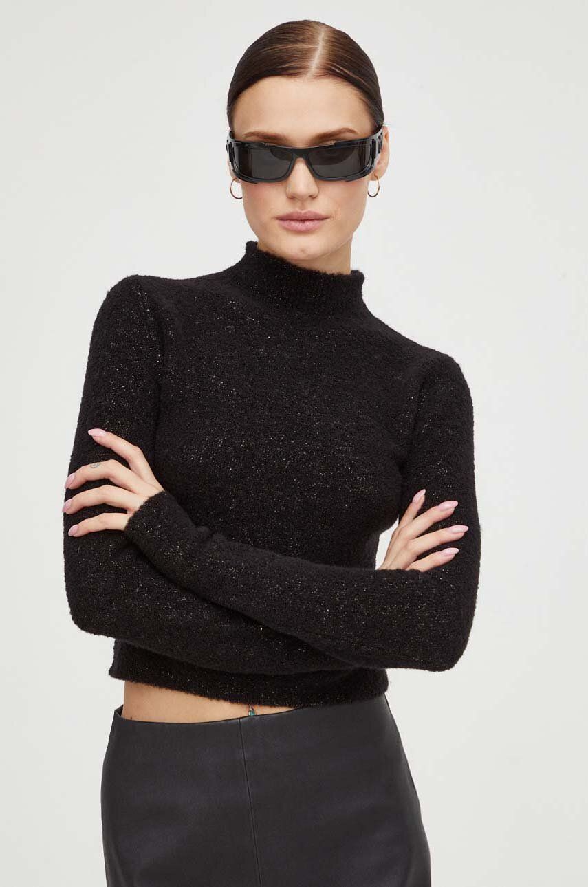 Drykorn pulover de lana femei, culoarea negru, cu turtleneck