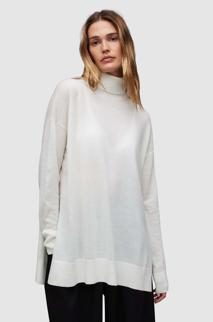 AllSaints pulover de lana GALA MERINO femei, culoarea alb, cu guler