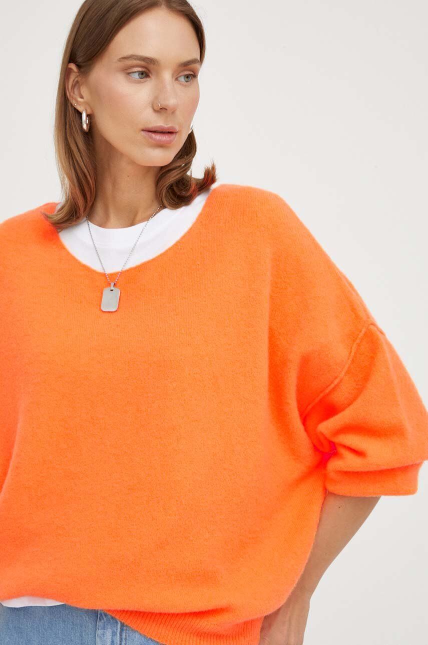 American Vintage pulover din amestec de lana femei, culoarea portocaliu, light