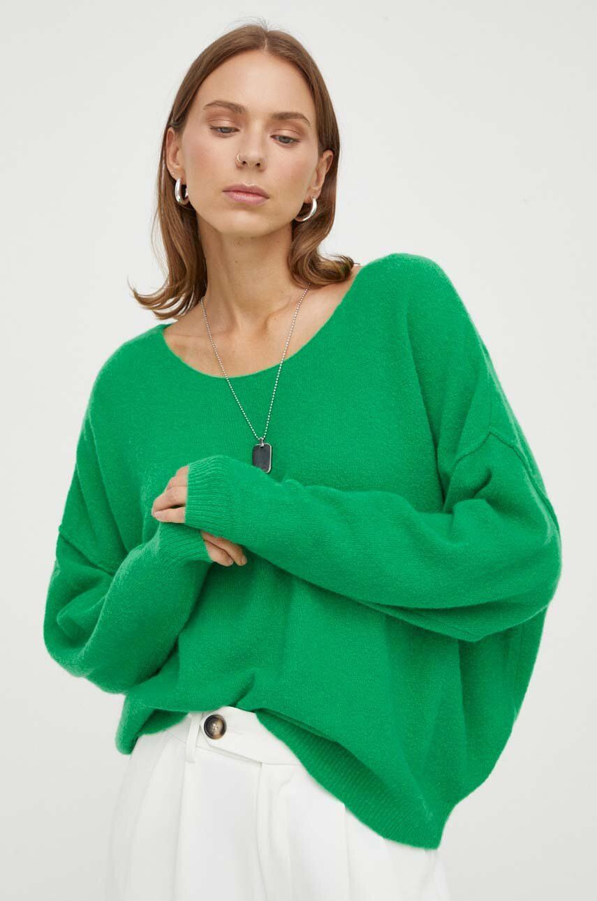 American Vintage pulover din amestec de lana femei, culoarea verde, light