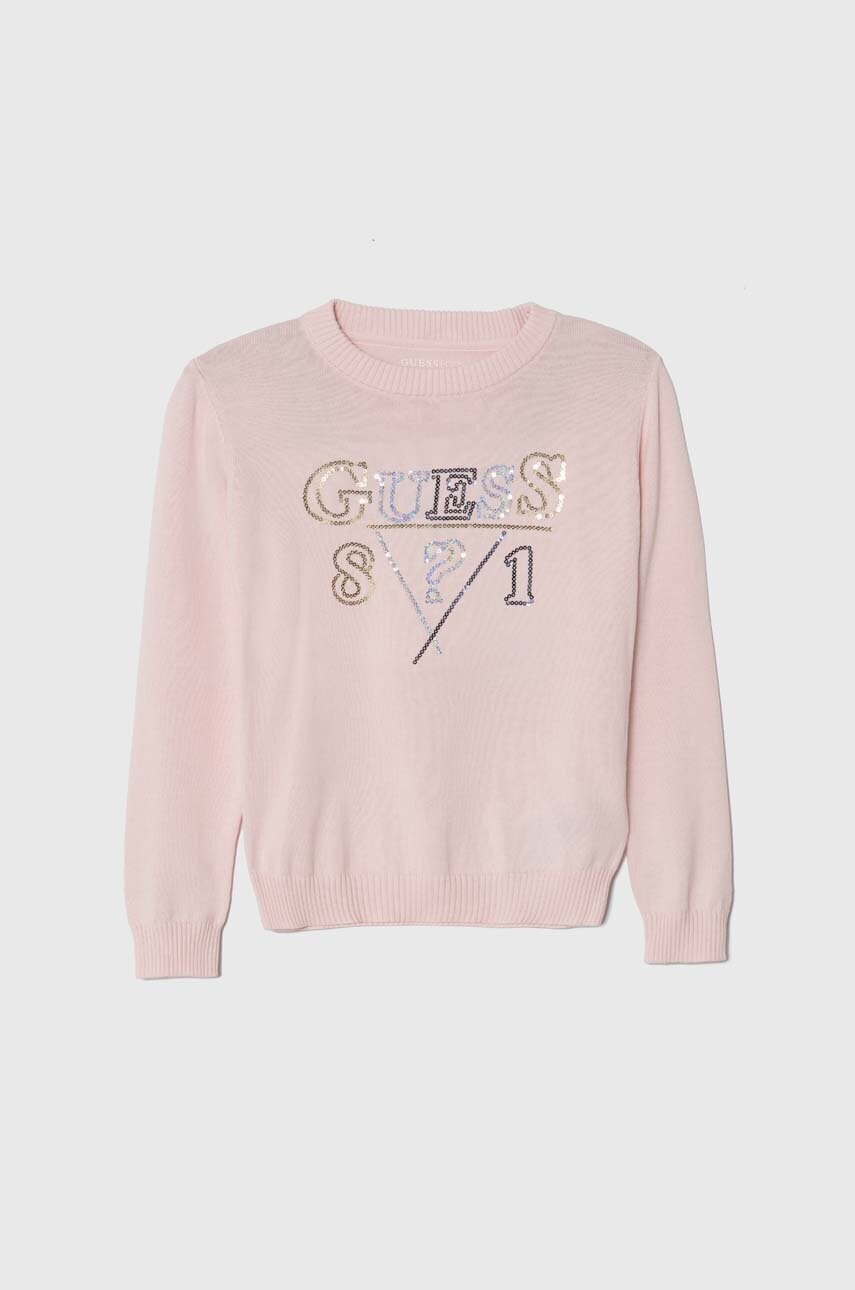 

Детский хлопковый свитер Guess цвет розовый лёгкий